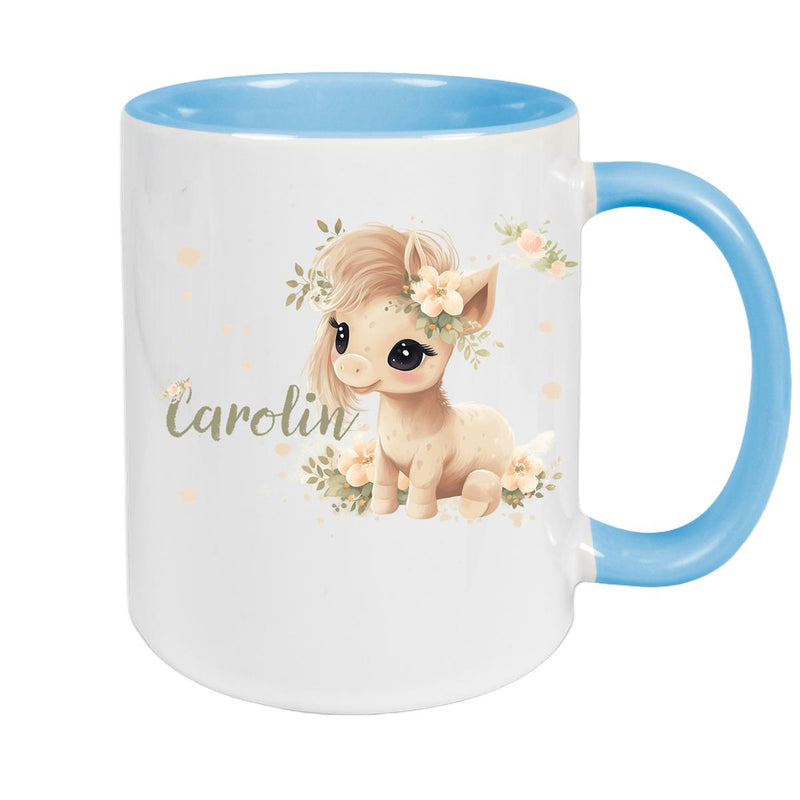 Tasse Pferd 5 Wunschname Keramik Kinderbecher personalisiert versch. Farben