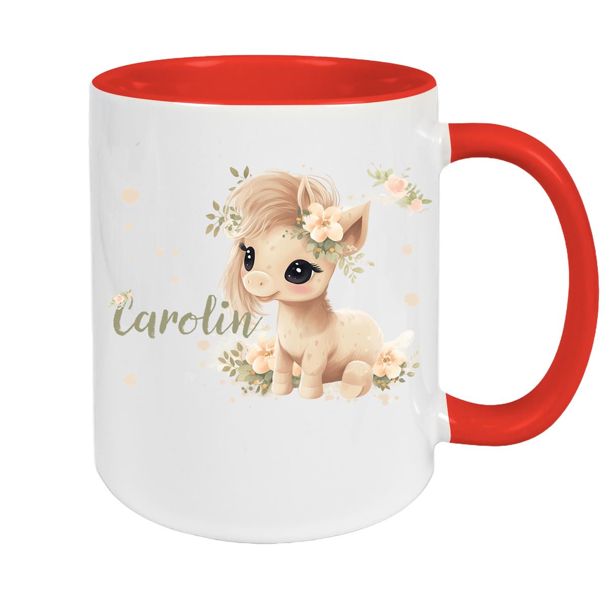 Tasse Pferd 5 Wunschname Keramik Kinderbecher personalisiert versch. Farben