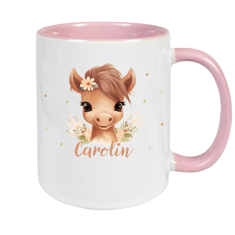 Tasse Pferd 6 Wunschname Keramik Kinderbecher personalisiert versch. Farben