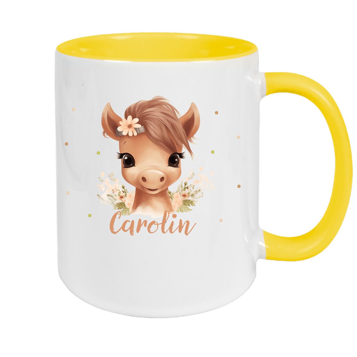 Tasse Pferd 6 Wunschname Keramik Kinderbecher personalisiert versch. Farben