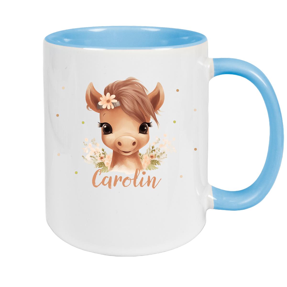 Tasse Pferd 6 Wunschname Keramik Kinderbecher personalisiert versch. Farben