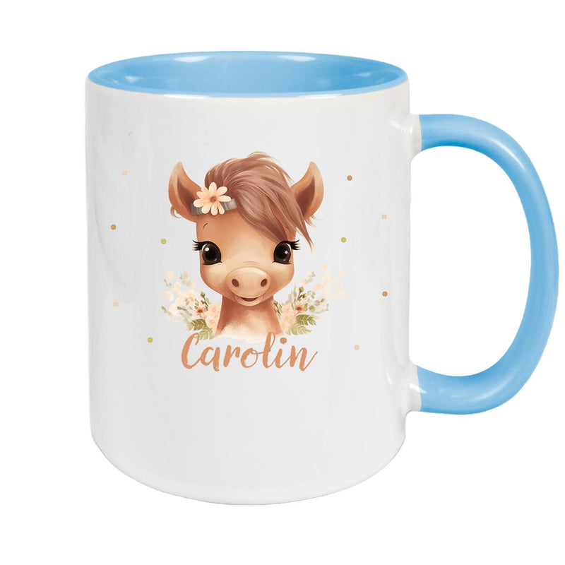 Tasse Pferd 6 Wunschname Keramik Kinderbecher personalisiert versch. Farben