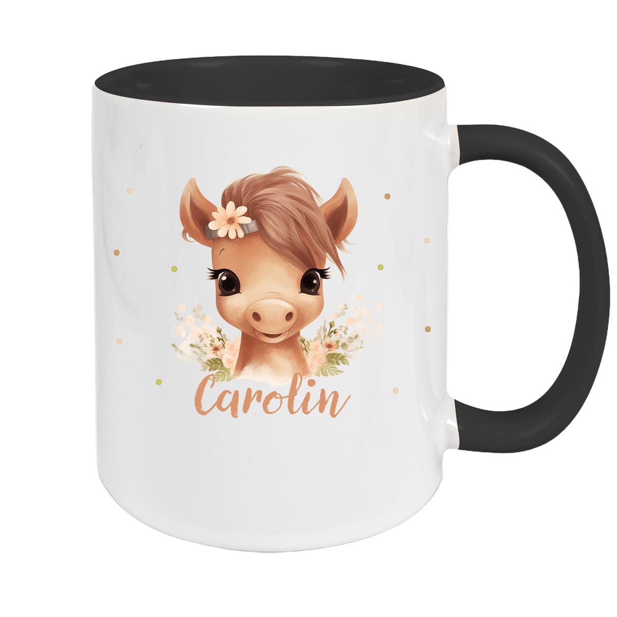 Tasse Pferd 6 Wunschname Keramik Kinderbecher personalisiert versch. Farben
