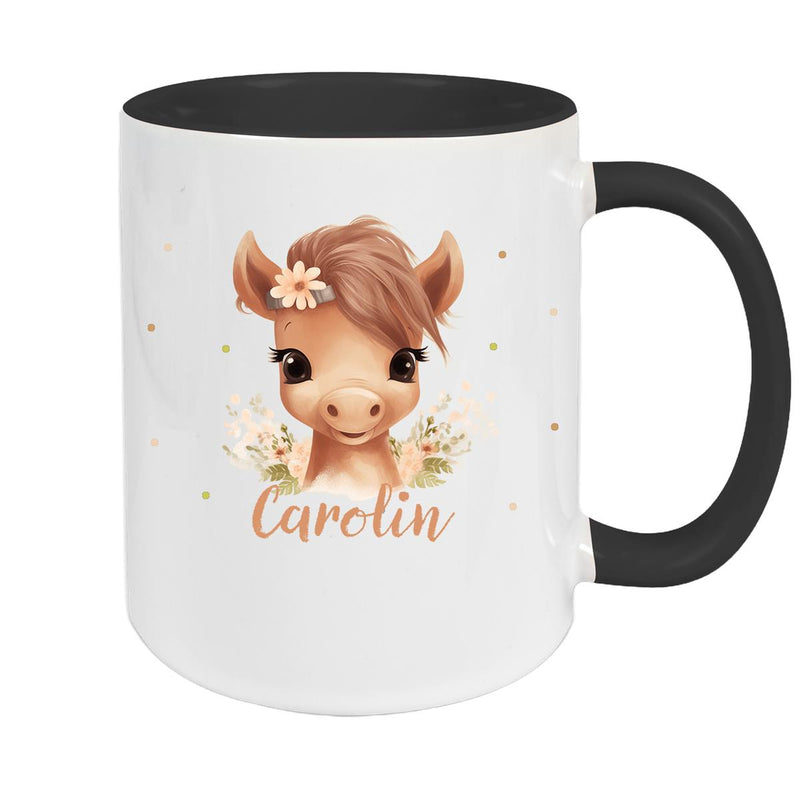 Tasse Pferd 6 Wunschname Keramik Kinderbecher personalisiert versch. Farben