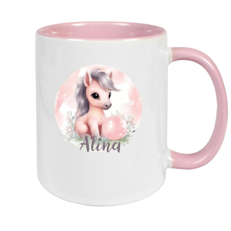Tasse Pferd 7 Wunschname Keramik Kinderbecher personalisiert versch. Farben