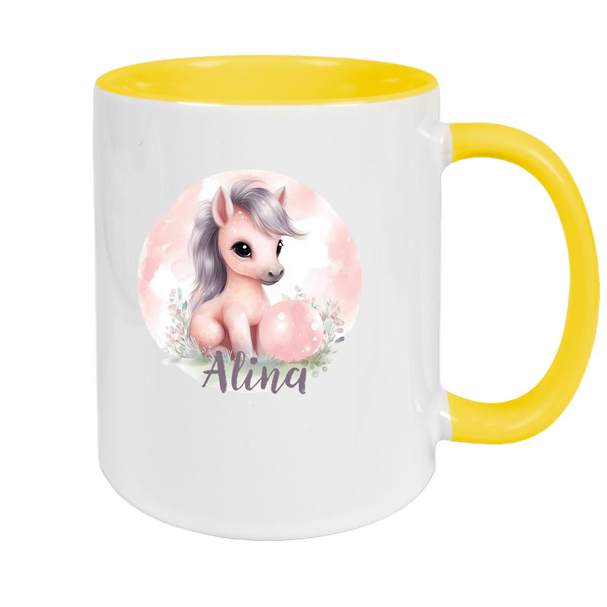 Tasse Pferd 7 Wunschname Keramik Kinderbecher personalisiert versch. Farben