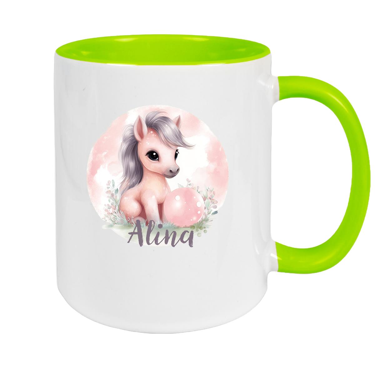 Tasse Pferd 7 Wunschname Keramik Kinderbecher personalisiert versch. Farben