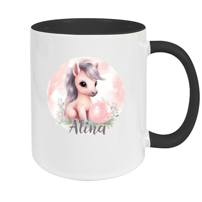 Tasse Pferd 7 Wunschname Keramik Kinderbecher personalisiert versch. Farben