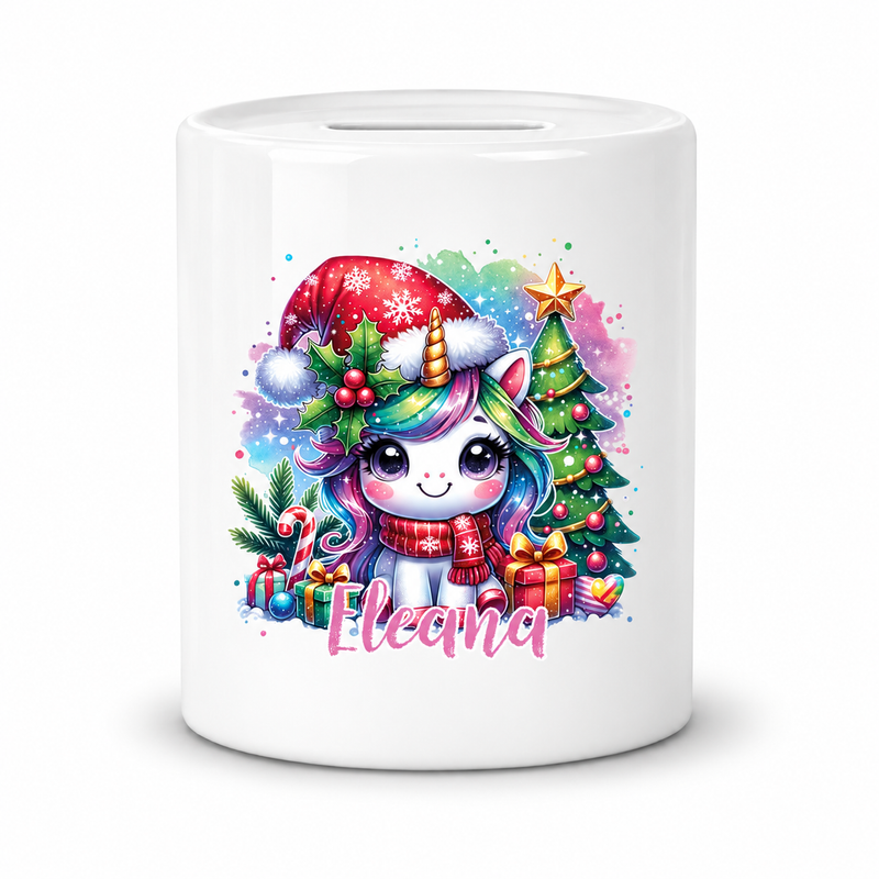 Spardose mit Wunschname Weihnachten Einhorn 1 personalisiert