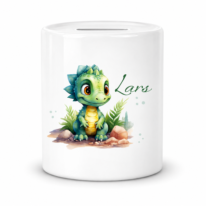 Spardose mit Wunschname Dino 17 personalisiert