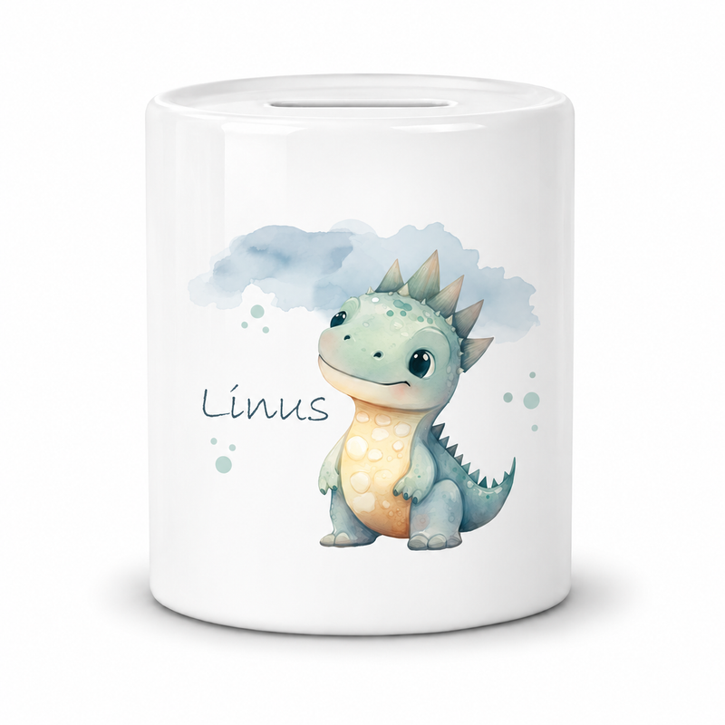 Spardose mit Wunschname Dino 15 personalisiert
