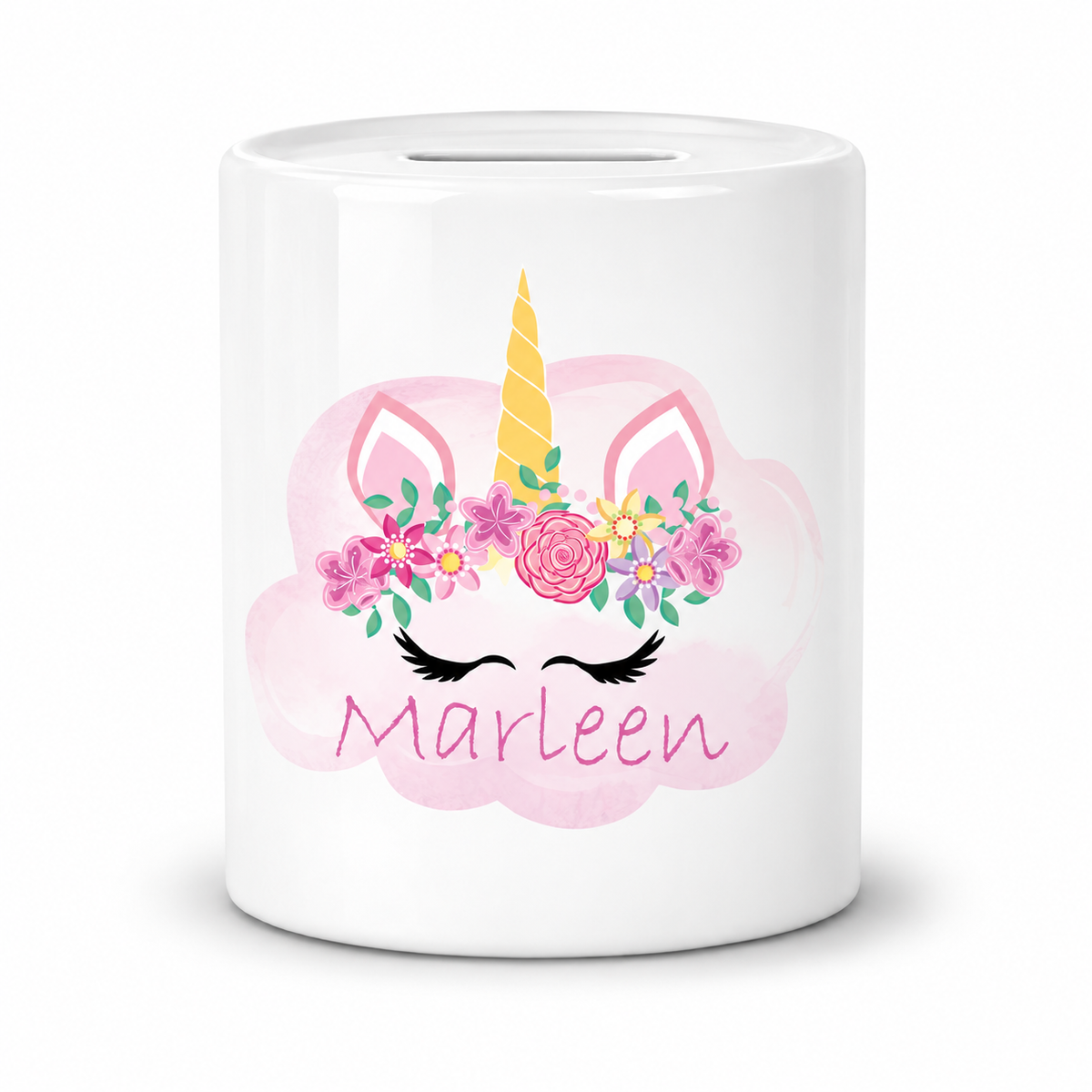 MUCKKI-PRO:52052f43c72a1beec04f29b6cf31b867b84f2bb71e721c2922d6096906d3ad93:Spardose mit Wunschname Einhorn 5 personalisiert