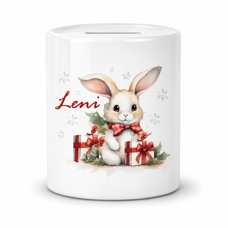 Spardose mit Wunschname Weihnachten Hase-Sterne personalisiert