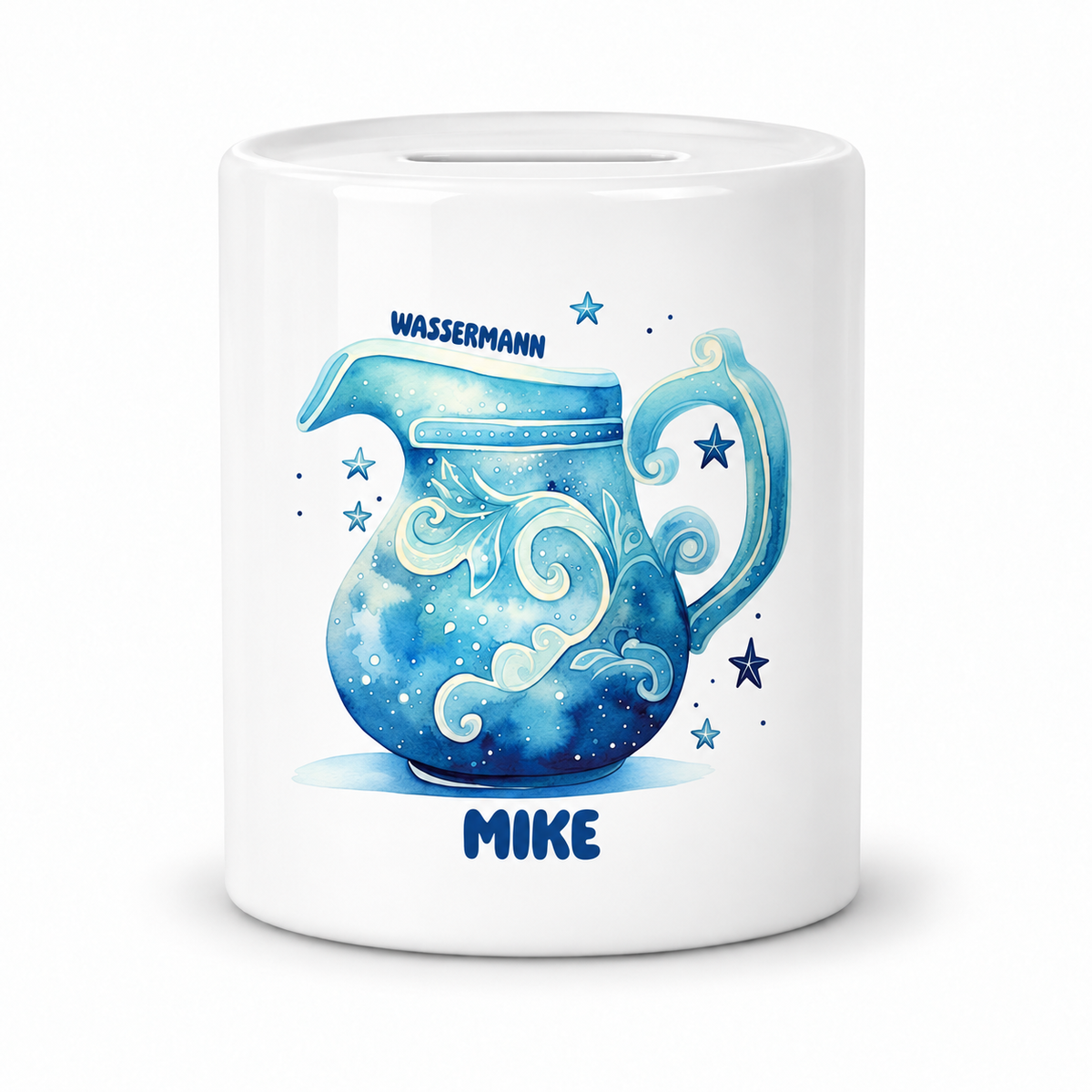 Spardose mit Wunschname Sternzeichen Wassermann 1 personalisiert