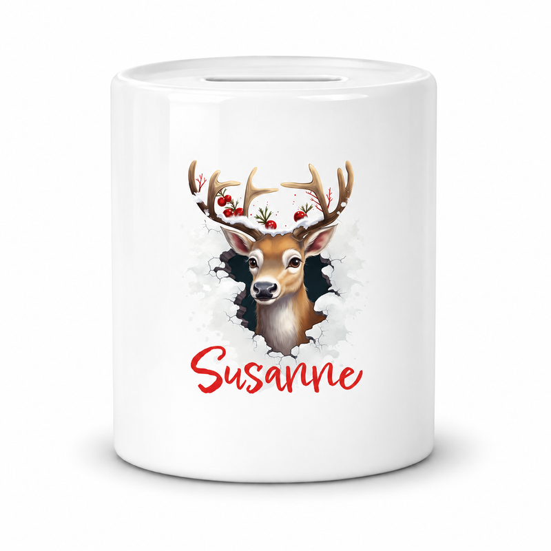 Spardose mit Wunschname Weihnachten Rentier 2 Personalisiert
