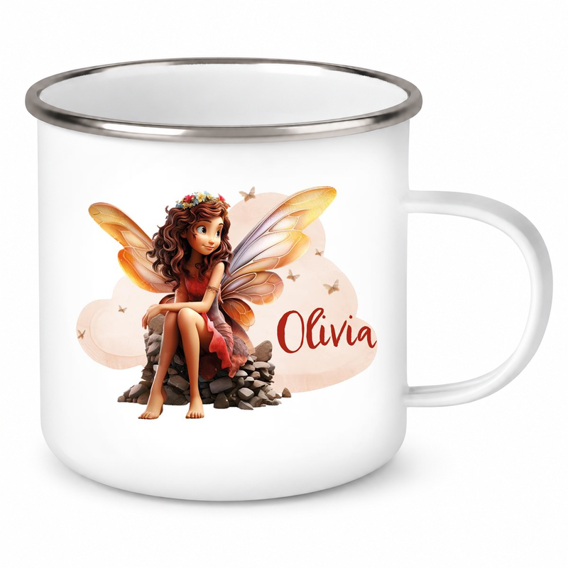 Tasse Fee 2 Wunschname Emaille Kinderbecher personalisiert