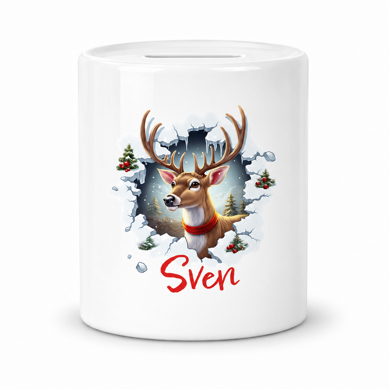 Spardose mit Wunschname Weihnachten Rentier 3 Personalisiert