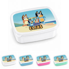 Brotdose mit Namen Bluey 02 – Personalisierte Lunchbox für Schule & Kindergarten versch. Farben