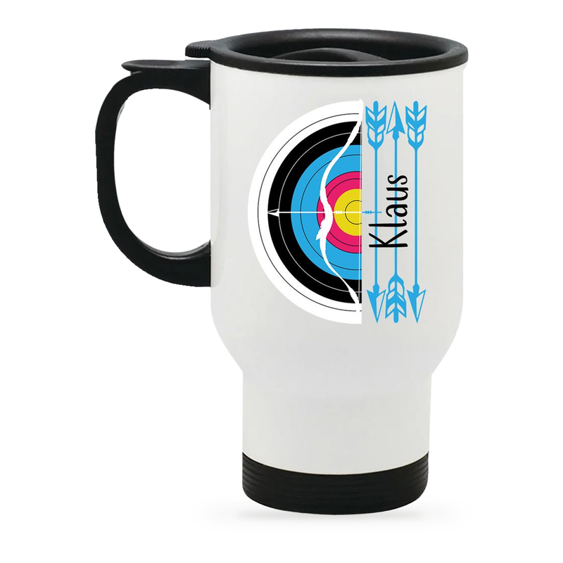 Edelstahl-Thermobecher mit Deckel Bogenschütze 5 weiß