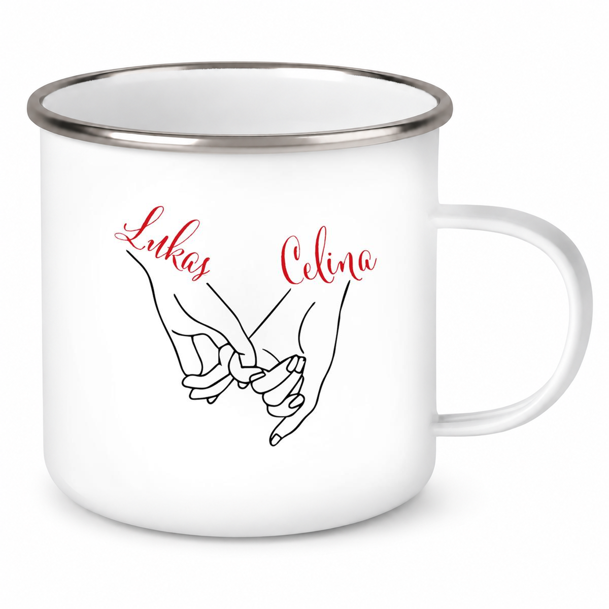 Tasse Hände Valentinstag 5 Wunschnamen Emaille personalisiert