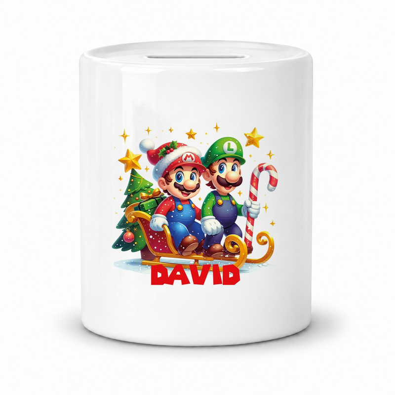 Spardose mit Wunschname Weihnachten Super-Mario 1 personalisiert