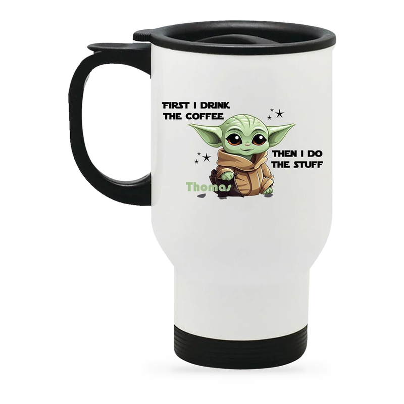 Edelstahl-Thermobecher mit Deckel Baby Yoda 2 weiß