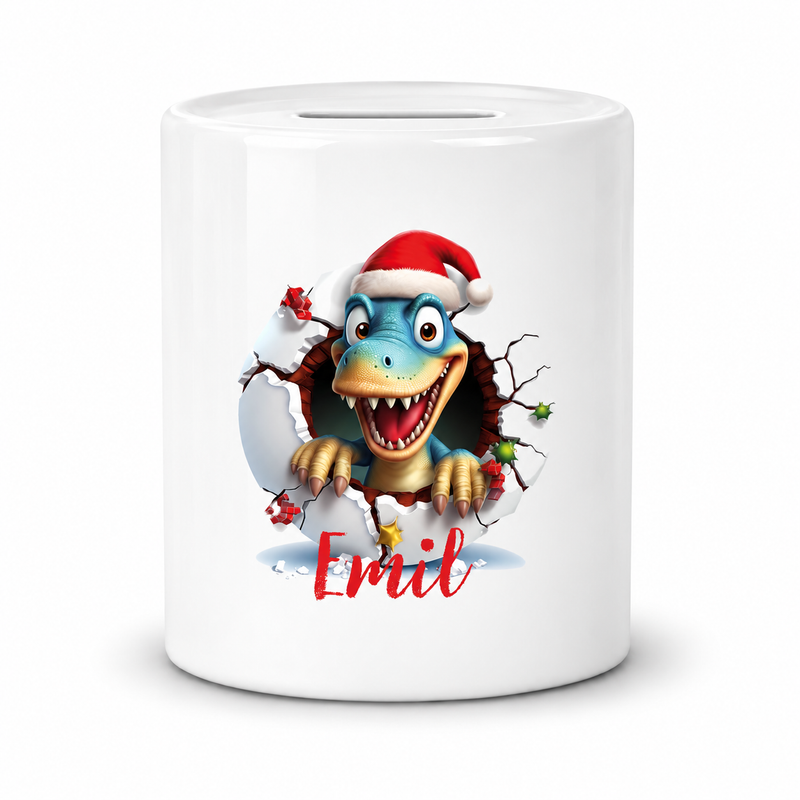 Spardose mit Wunschname Weihnachten Dino 2 Personalisiert