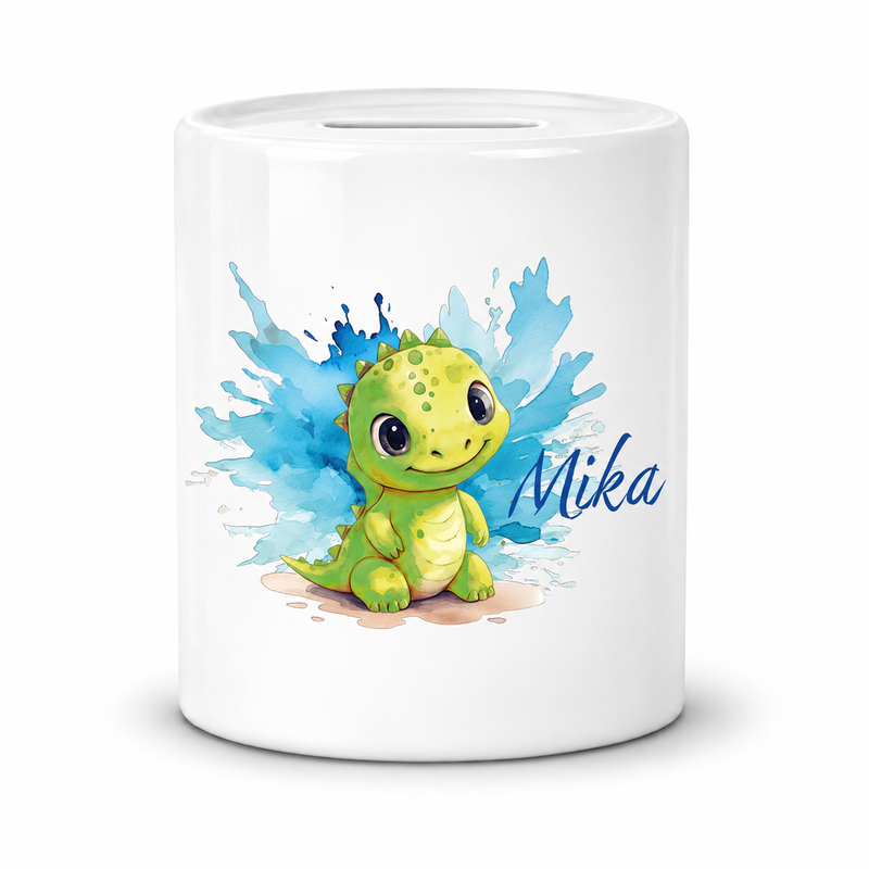 Spardose mit Wunschname Dino 12 personalisiert
