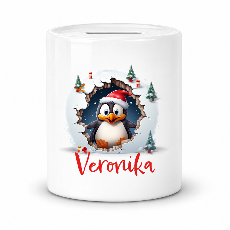 Spardose mit Wunschname Weihnachten Pinguin 2 Personalisiert