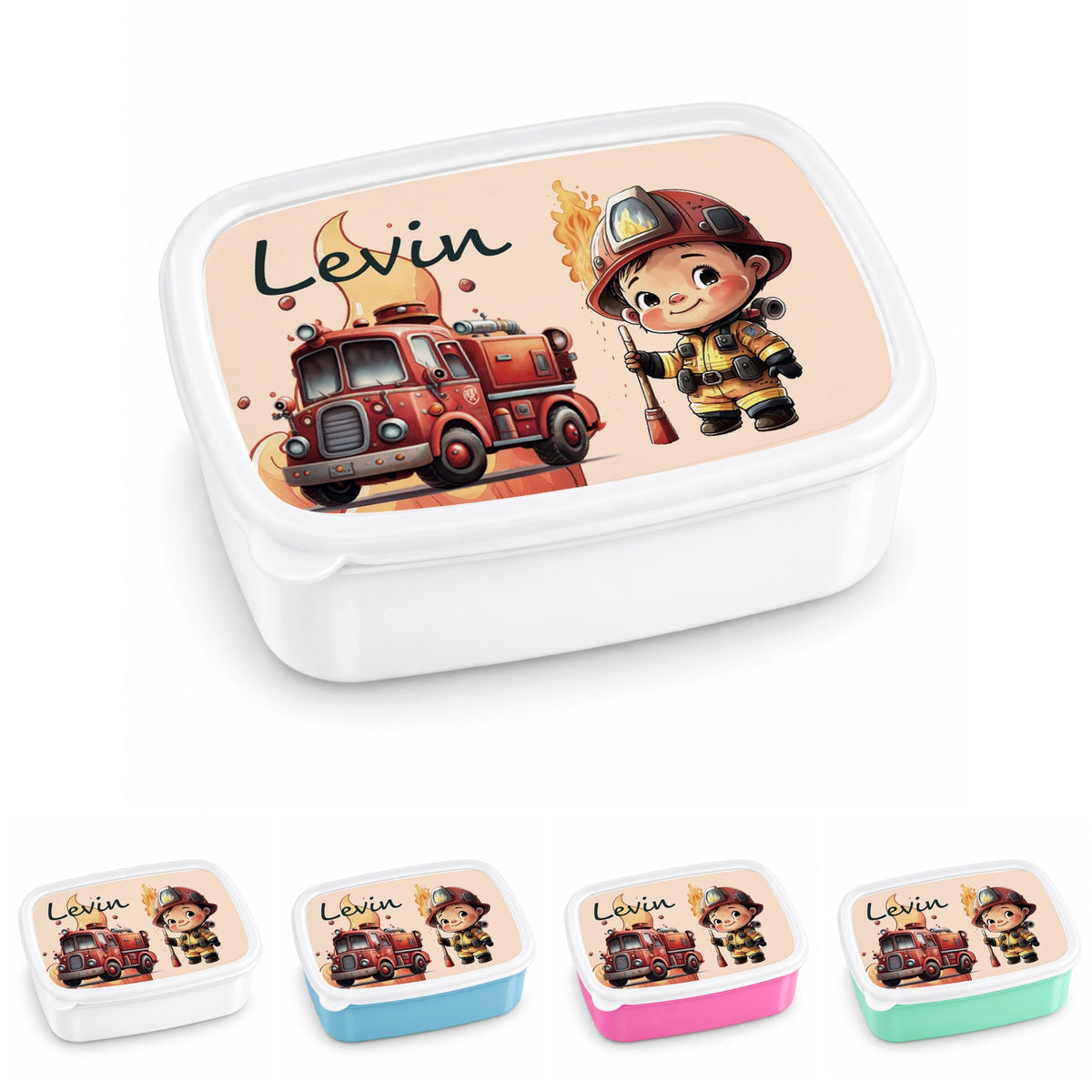 Brotdose mit Namen Feuerwehr 01 – Personalisierte Lunchbox für Schule & Kindergarten versch. Farben