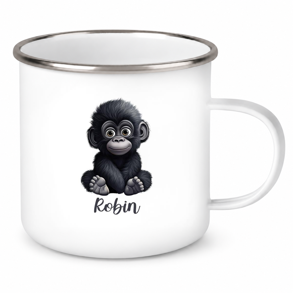 MUCKKI-PRO:0ae6786df36033cadeb3c520630cdf2e8c3a55bda2ef10fbd152a94d1381cfb0:Tasse Wunschname Gorilla 1 Emaille Kinderbecher
