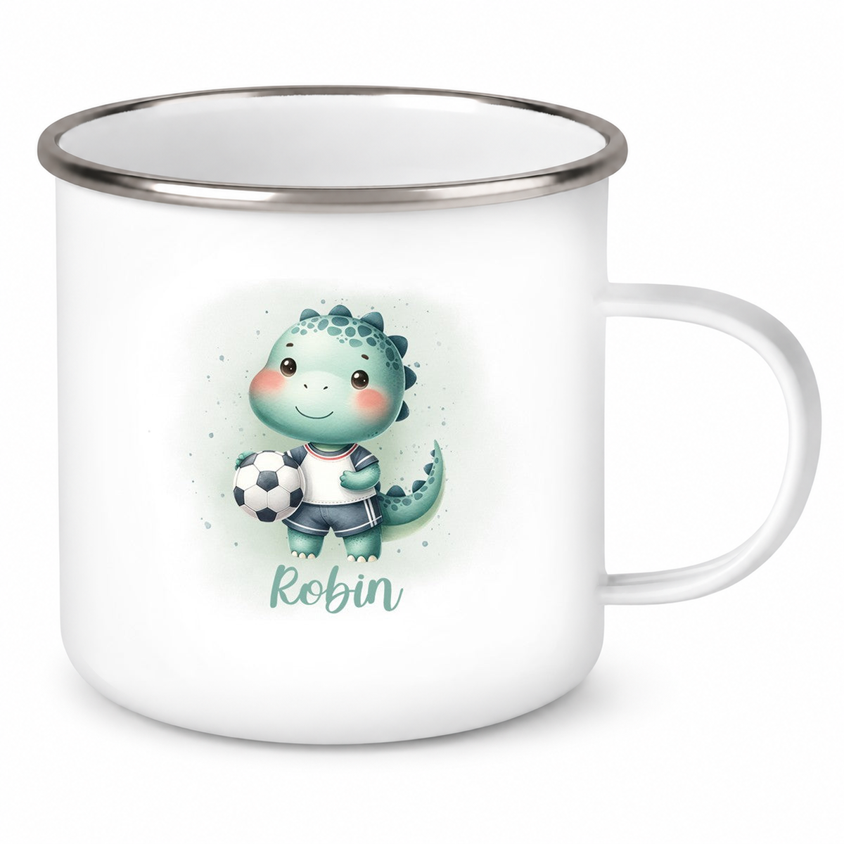 Tasse Fußball 15 Wunschname Emaille Kinderbecher personalisiert