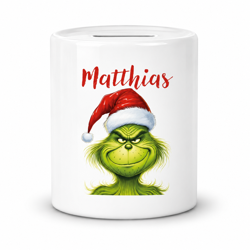 Spardose mit Wunschname Weihnachten Grinch 3 personalisiert