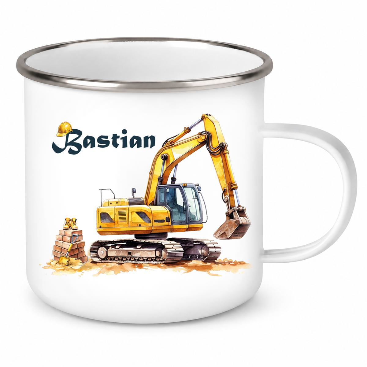 Tasse Wunschname Baustelle Bagger Emaille Kinderbecher