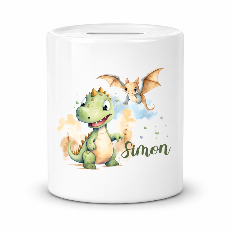 Spardose mit Wunschname Dino 6 personalisiert