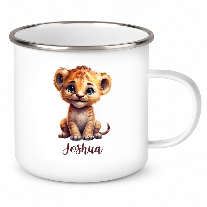 Tasse Wunschname Löwe 2 Emaille Kinderbecher