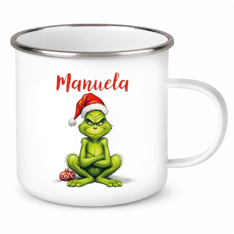 Tasse Wunschname Weihnachten Grinch 4 Emaille Kinderbecher