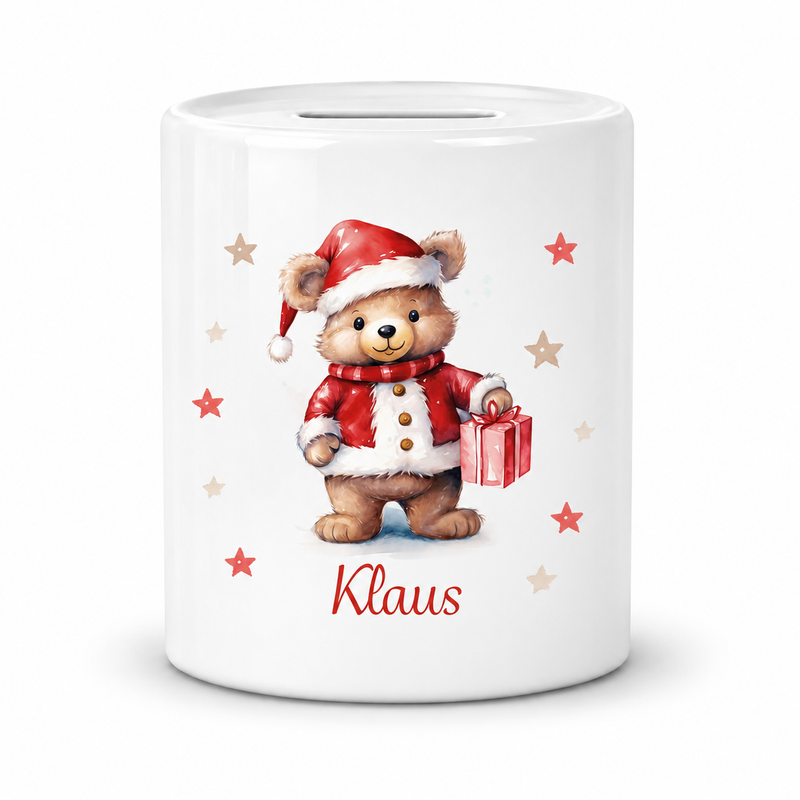 Spardose mit Wunschname Weihnachten Teddy-Sterne 1 personalisiert