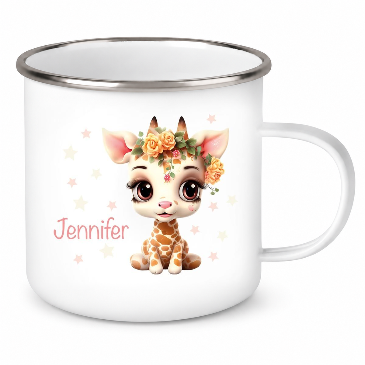 MUCKKI-PRO:3cacf5b811f0fb16858aa1d87a1ede341cf901639197c30d80907be415162159:Tasse Wunschname Giraffe 1 Kinderbecher Emaillie