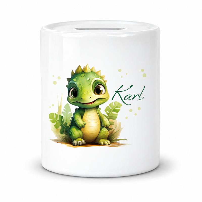 Spardose mit Wunschname Dino 16 personalisiert