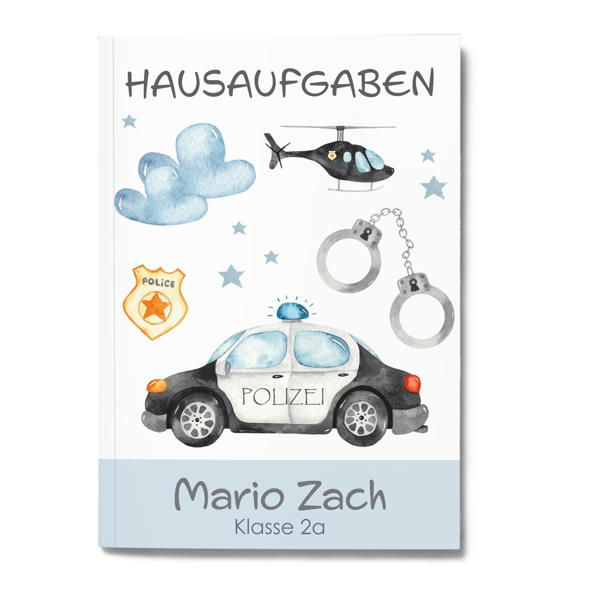 MUCKKI-PRO:be19eb9706a78b3f6910101648373d59c5352fd9619b079f0d2ddf18825aa500:Hausaufgabenheft Polizei 1 DIN A5 - 48 Blatt mit Name und Klasse