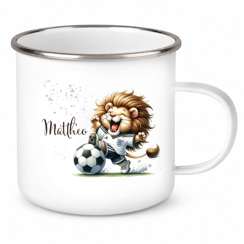 Tasse Fußball 9 Wunschname Emaille Kinderbecher personalisiert