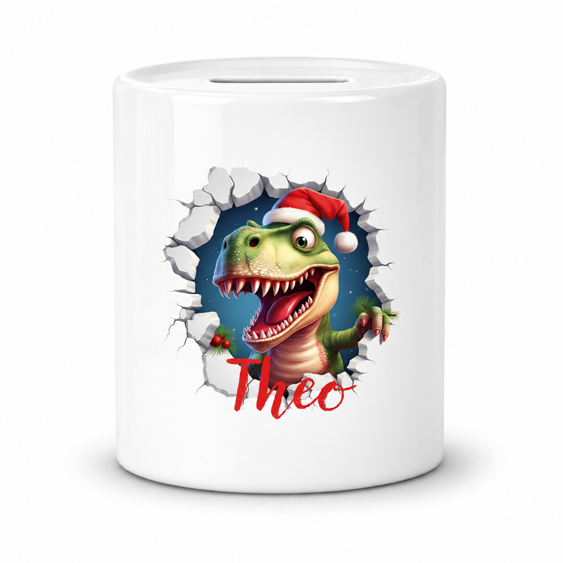 Spardose mit Wunschname Weihnachten Dino 1 Personalisiert