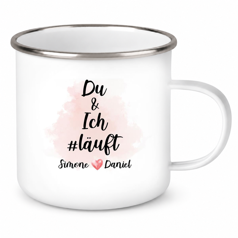 Tasse Spruch "Du & Ich Läuft" Valentinstag 8 Wunschnamen Emaille personalisiert
