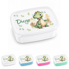 Brotdose mit Namen Dino 01 – Personalisierte Lunchbox für Schule & Kindergarten versch. Farben