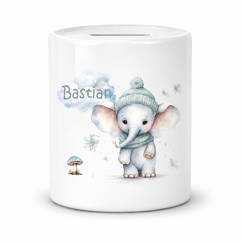 Spardose mit Wunschname Weihnachten Elefant 1 personalisiert