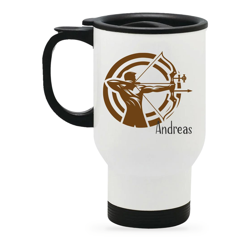 Edelstahl-Thermobecher mit Deckel Bogenschütze 2 weiß