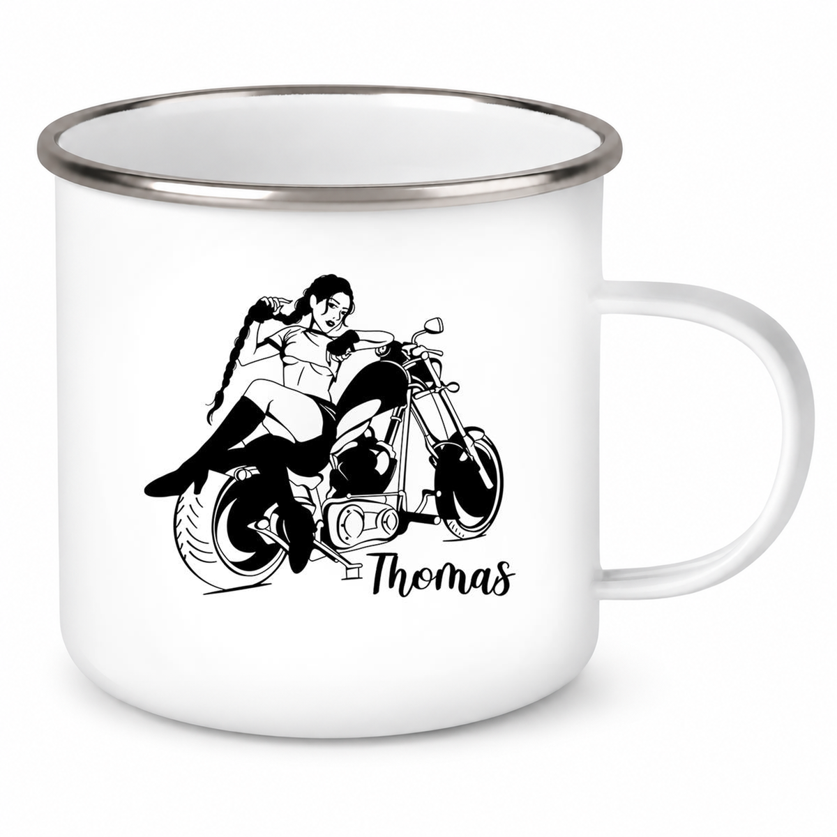 Tasse Bike 01, Biker Girl, Motorrad Emaille personalisiert