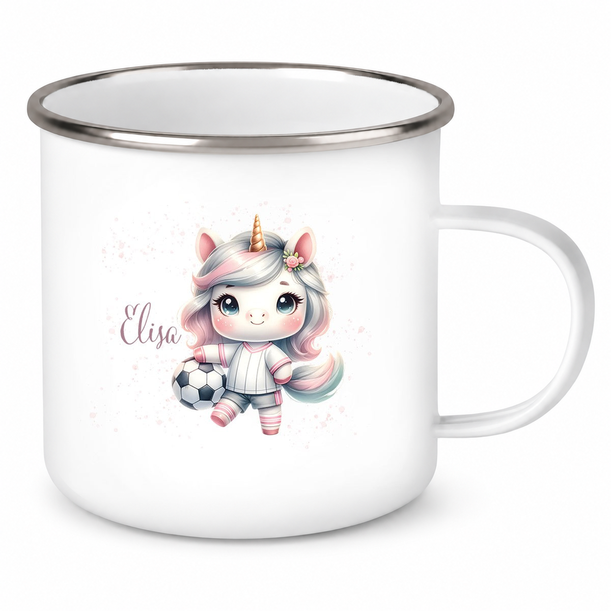Tasse Fußball 10 Wunschname Emaille Kinderbecher personalisiert