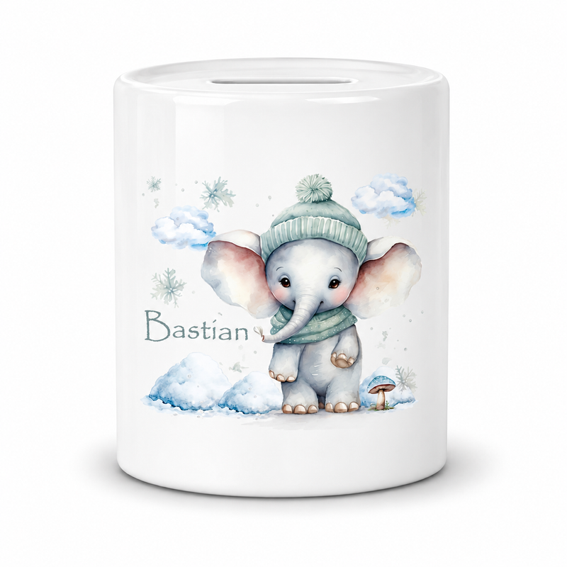 Spardose mit Wunschname Weihnachten Elefant 2 personalisiert